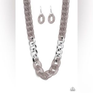 NWT Grey & Silver Earrings & Necklace Set
